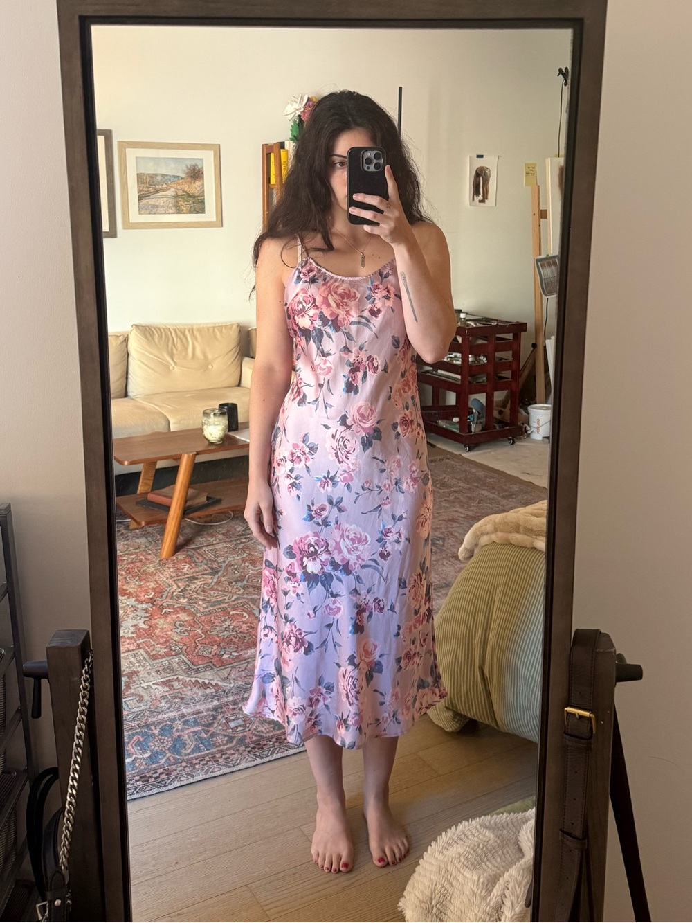 Free People Pink Floral Slip Midi Dress